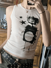 Pixel Robot Star Weißes kurzes Tanktop